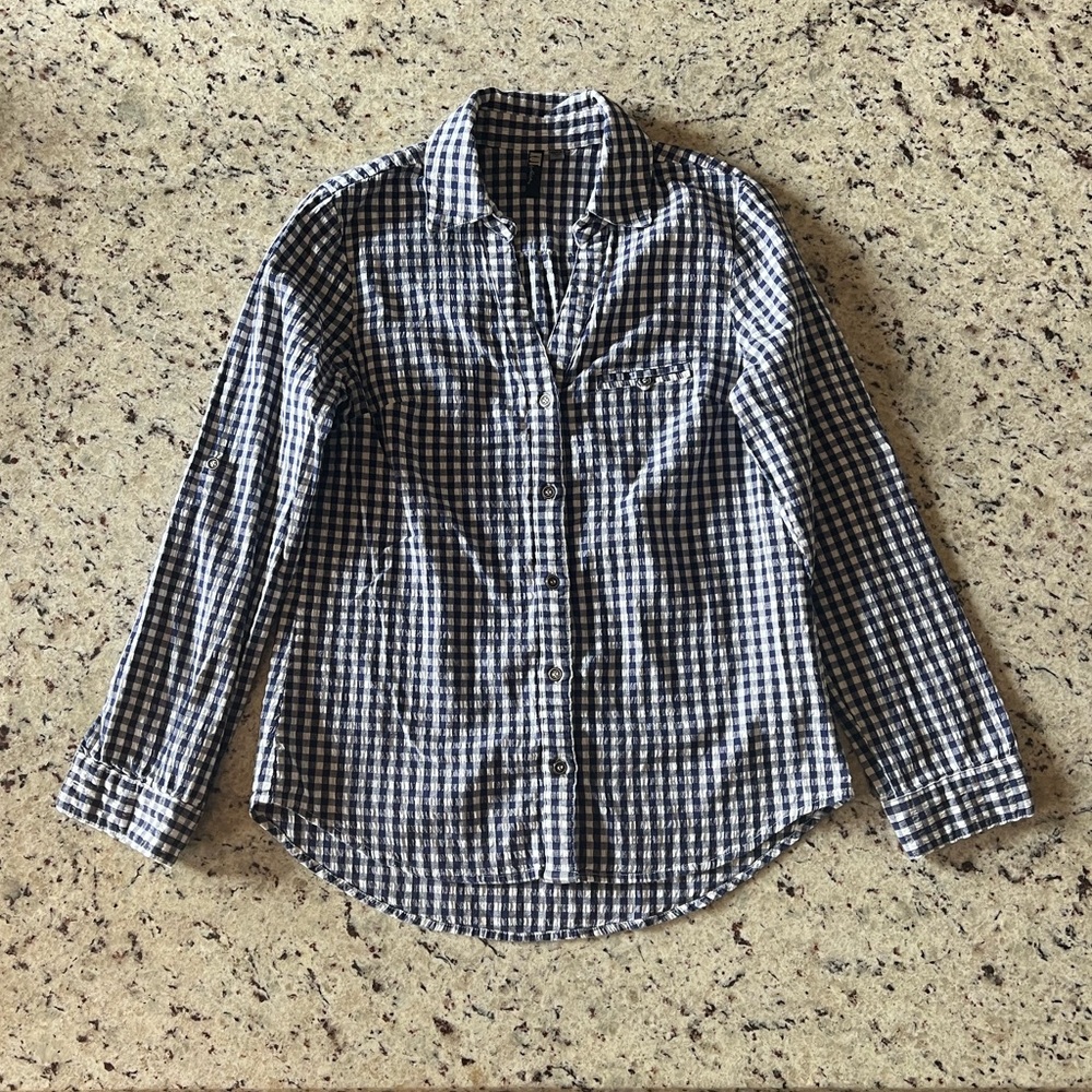 Kut from the Cloth Navy and White Checkered Button-Up Shirt